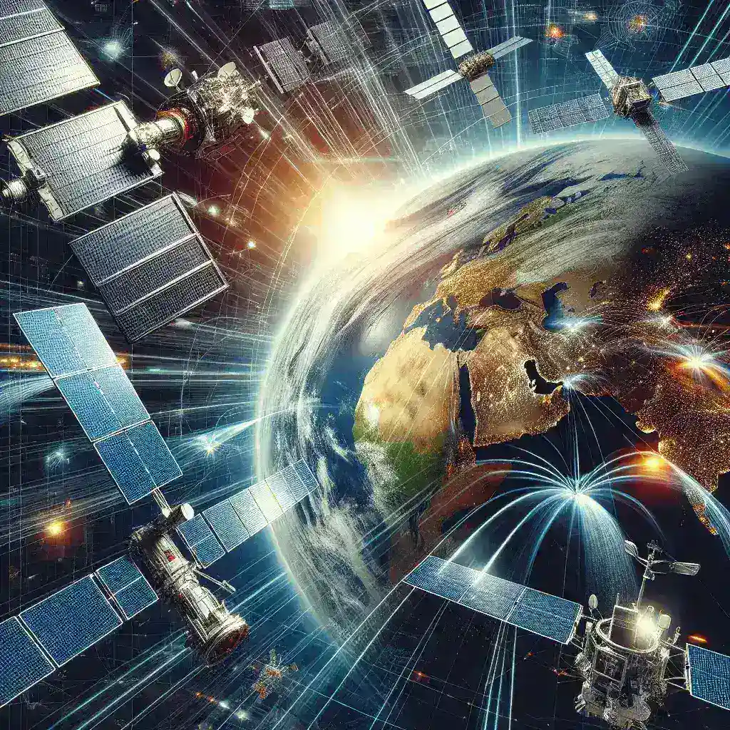 "Infographic illustrating the competitive dynamics and market share of key players in the Satellite Internet market, highlighting trends, technologies, and consumer demands."